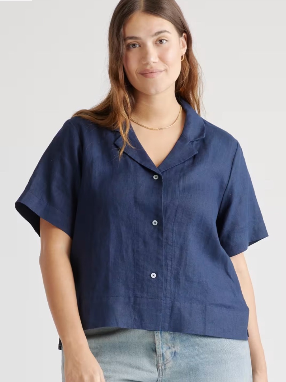 Quince 100% European Linen Short Sleeve Shirt - Navy - Small